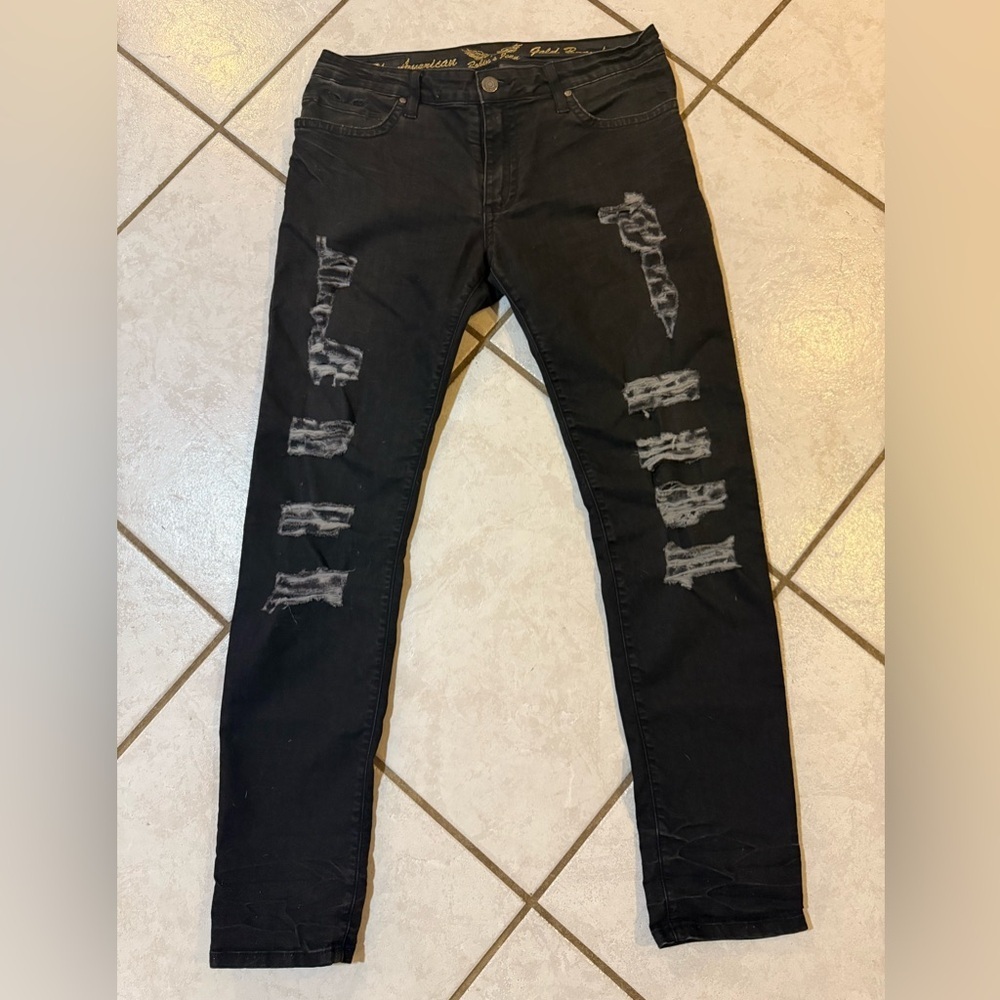 Black distressed Robins jeans sz 33 skinny